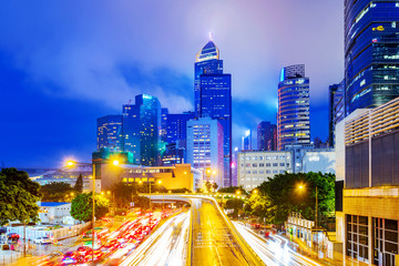 Fototapeta na wymiar Night view of Hong Kong financial district