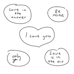 Set of simple handwritten love quotes. Vector illustration.