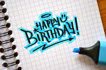 HAPPY BIRTHDAY Graffiti Tag in Notebook 