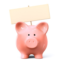 Piggy bank with blank signboard