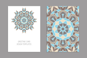 Templates for greeting and business cards, brochures, covers with floral motifs. Oriental pattern. Mandala. Wedding invitation, save the date, RSVP. Arabic, Islamic, asian, indian, african motifs.