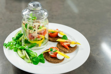 Original serving of spring salad with toast