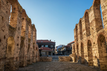 Fototapeta premium Ancient church in the old town of Nesebar, Bulgaria. Travel to Bulgaria concept. The town is in UNESCO world heritage list.