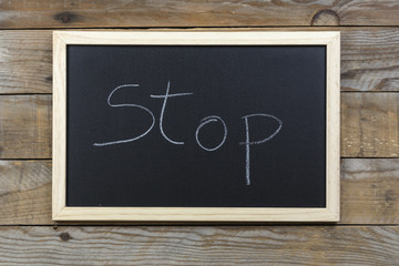 Space chalkboard background texture with wooden frame with the word 