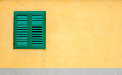 architecture minimalism green shutters yellow wall