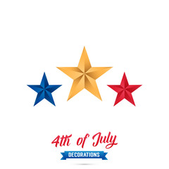 Obraz premium 4th of July-USA Independence Day. Decoration set of red, blue, gold stars. Fourth of July vector illustration.