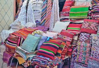 Sale of textiles for home in Marrakech in Morocco