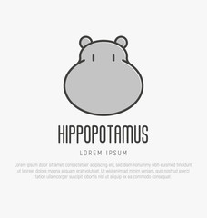 Logo with head of hippo in thin line style. Vector illustration.