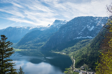 Fototapeta na wymiar Aerial View is hallstatt city background mountain Alps