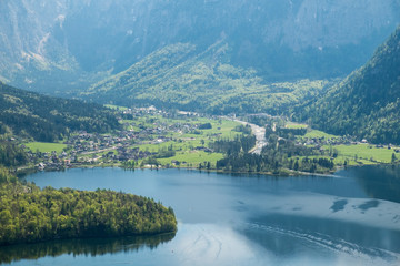 Aerial View village in hallstatt city background mountain Alps