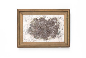 Wooden, old, abstract, gilded frame on white background