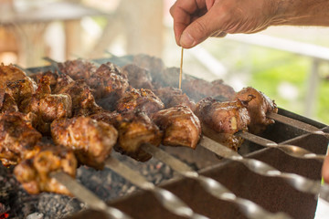 BBQ party outdoor. Close-up.