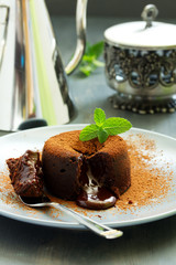Fondant- delicious chocolate dessert with blueberries.