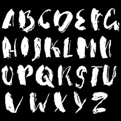 Hand drawn dry brush font. Modern brush lettering. Grunge style alphabet. Vector illustration.