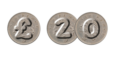 Twenty Pound – Coins on white background