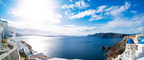 Panorama of the caldera on the island of Santorini, Greece