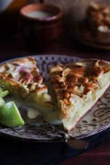 Apple pie charlotte on brown plate