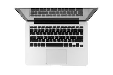 Fototapeta na wymiar Top view of laptop computer isolated on white background.