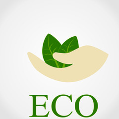 Illustration of human hand holding green small tree