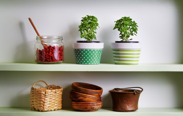 Kitchen shelf arrangement.