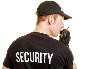 Security Mann gibt Alarm mit Funkgerät