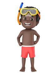 3d render of a kid wearing swimwear and goggles