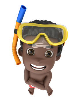 3d render of a kid wearing swimwear and goggles