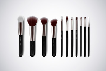 Professional Makeup Brushes kit. For concealer Powder Blush, Eye Shadow or Brow isolated. Brand templates.