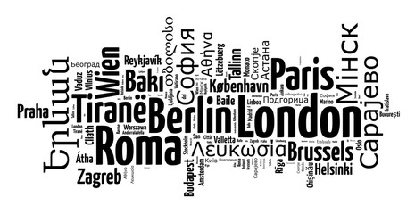 Plakat Capitals in europe word cloud concept