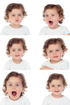 Sequence of portraits with a funny baby doing differents expressions