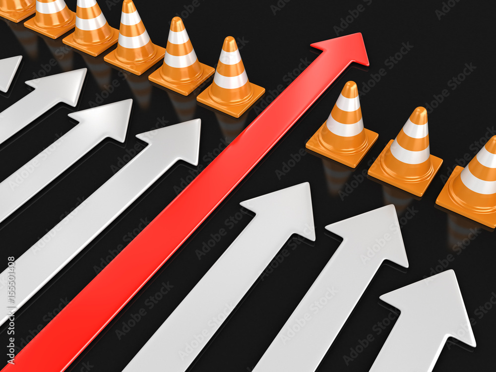 Poster arrow and traffic cones. image with clipping path