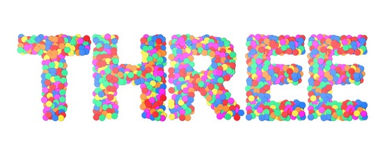 Three confetti type word. 3D rendering