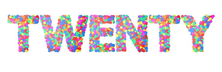 Twenty confetti type word. 3D rendering