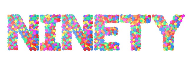 Ninety confetti type word. 3D rendering