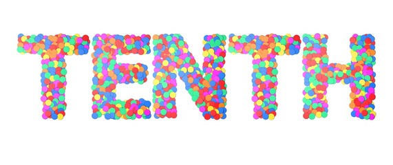 Tenth confetti type word. 3D rendering