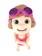 3d render of a kid wearing swimsuit and goggles