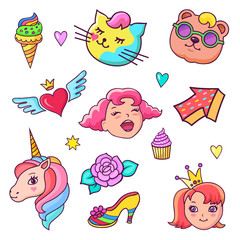 Background with fashion patch badges for girls