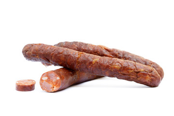 Tasty high quality smoked sausage isolated on white background