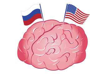 Brain with the American and Russian flag