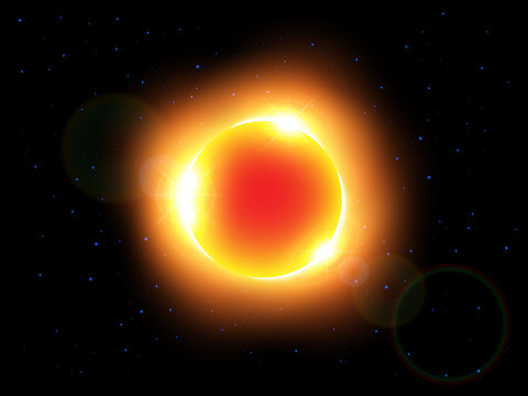 The sun and lens flare . Vector .