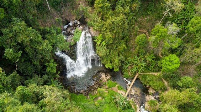 Aerial view of waterfall in jungle