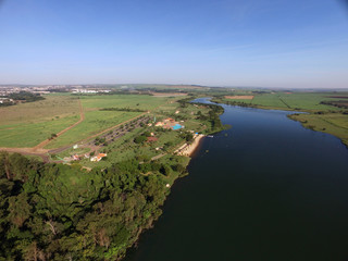Fototapeta na wymiar Aerial view of the Ecological Park in Sertaozinho city, Sao Paulo, Brazil