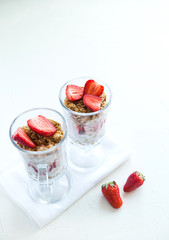 Granola with Strawberries Milk and Honey Breakfast Healthy Food