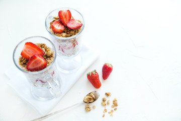 Granola with Strawberries Milk and Honey Breakfast Healthy Food