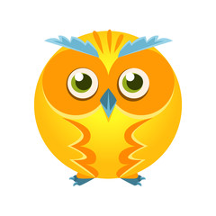 Cute yellow geometric owl bird, colorful cartoon character vector Illustration