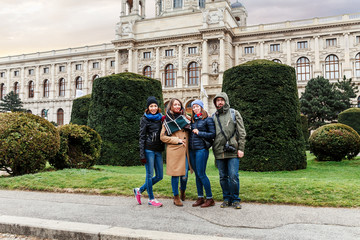 Naklejka premium Multi-ethnic Group Of Friends Having Fun while travelling in Europe, Vienna