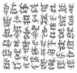 Fototapeta na wymiar set of 50 black and white hand lettering motivational isolated q