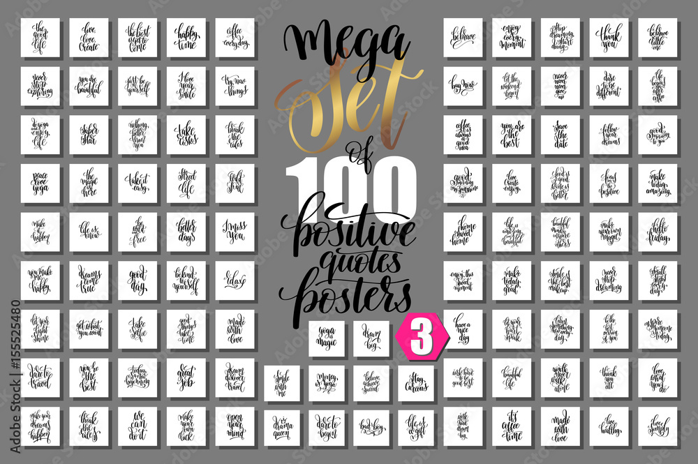 Wall mural mega set of 100 positive quotes posters, motivational and inspir