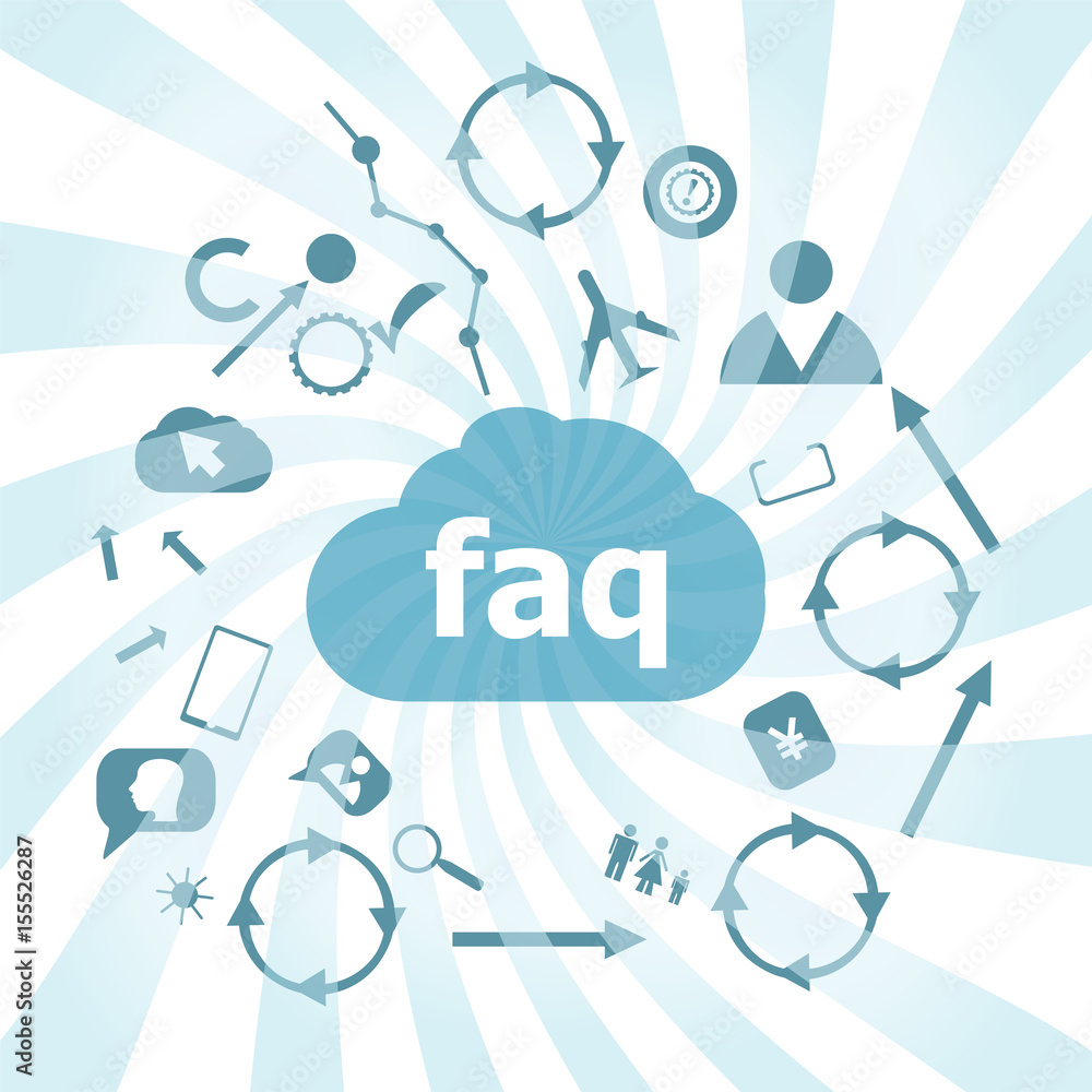 Poster text faq. education concept. frequently asked questions . set of web icons for business, finance and