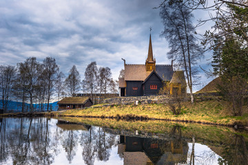 Lillehammer, Norway - May 13, 2017: Garmo Stave Church in Lillehammer, Norway